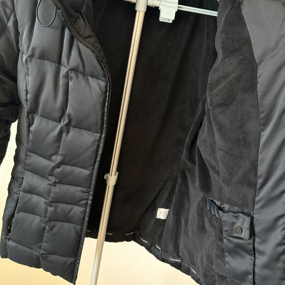 Calvin Klein Down Puffer Jacket Women Medium Black Hooded Snow Winter Outerwear - Picture 5 of 9